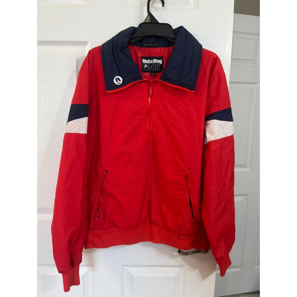 White Stag Ski Vintage Mens Large Red Navy Quarter Zip Windbreaker Jacket